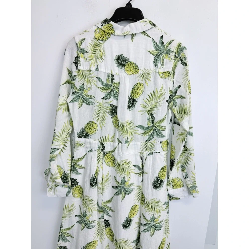 Skies Are Blue Women's Size M Pineapple‎ Leaves Print Dress Roll-up Sleeve Lined - Picture 9 of 9